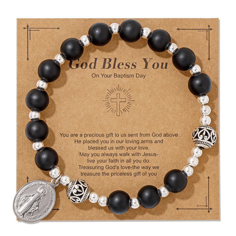 Multi-color Gemstone Stretch Bracelet with Miraculous Medal