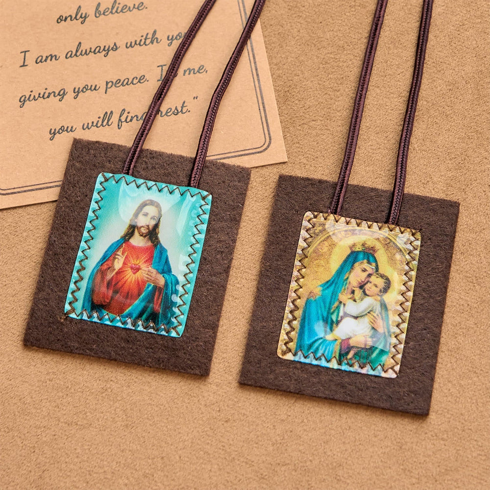 Blessed Brown Wool Scapular of Our Lady of Mt. Carmel & Sacred Heart
