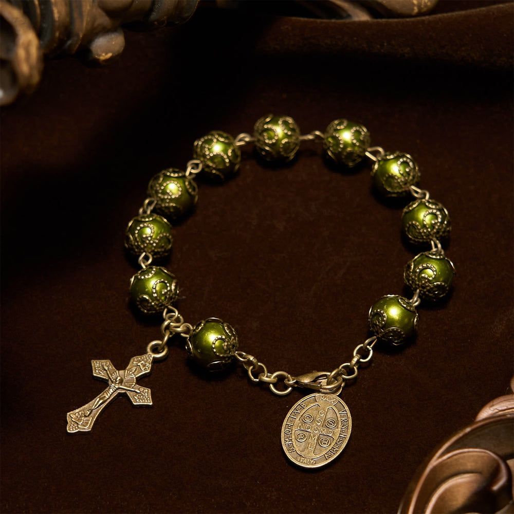 Pulseira São Bento com Medalha de Contas Vintage