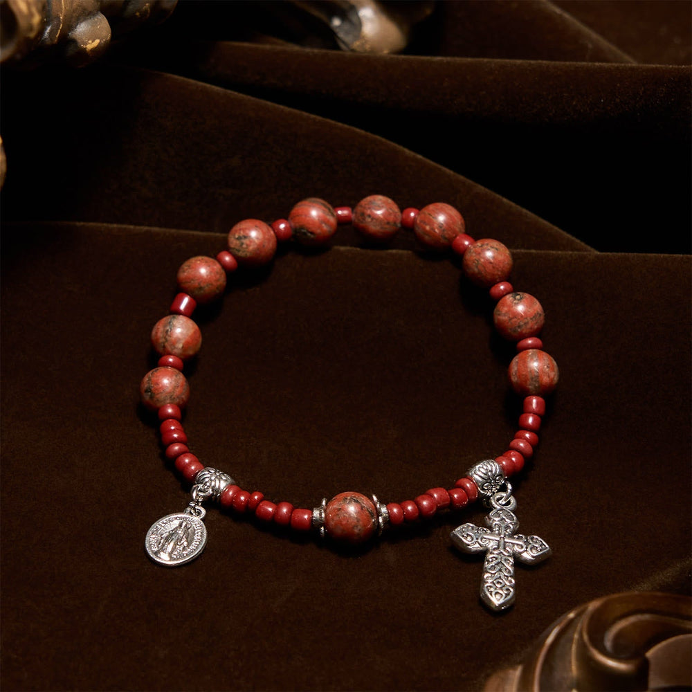Pulseira Medalha Milagrosa Vintage Vermelho