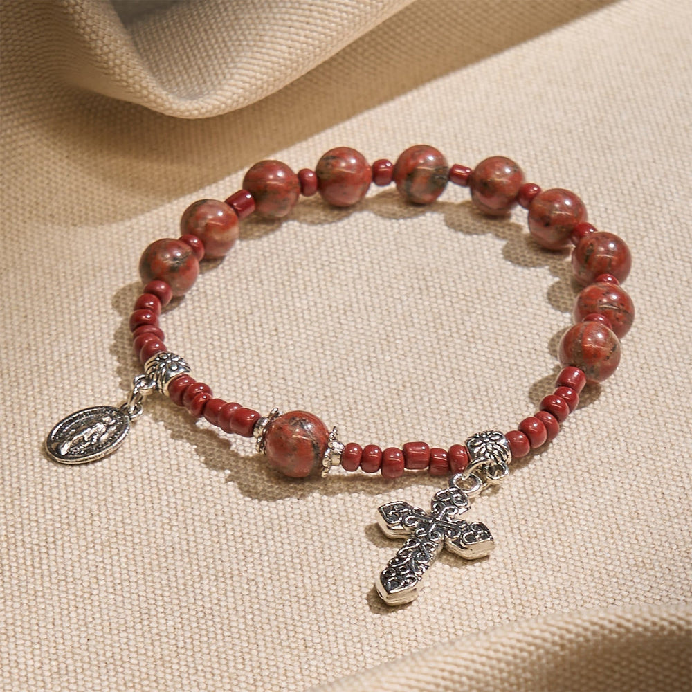 Pulseira Medalha Milagrosa Vintage Vermelho