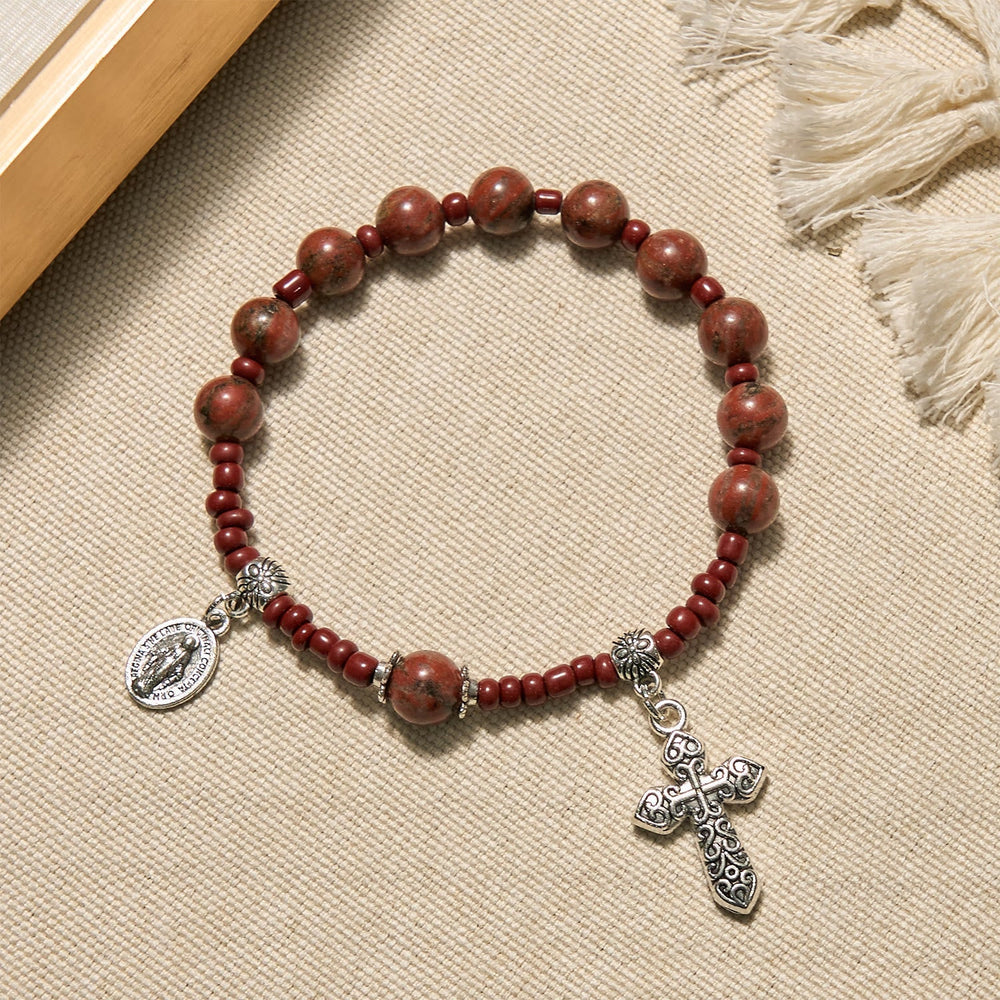 Pulseira Medalha Milagrosa Vintage Vermelho