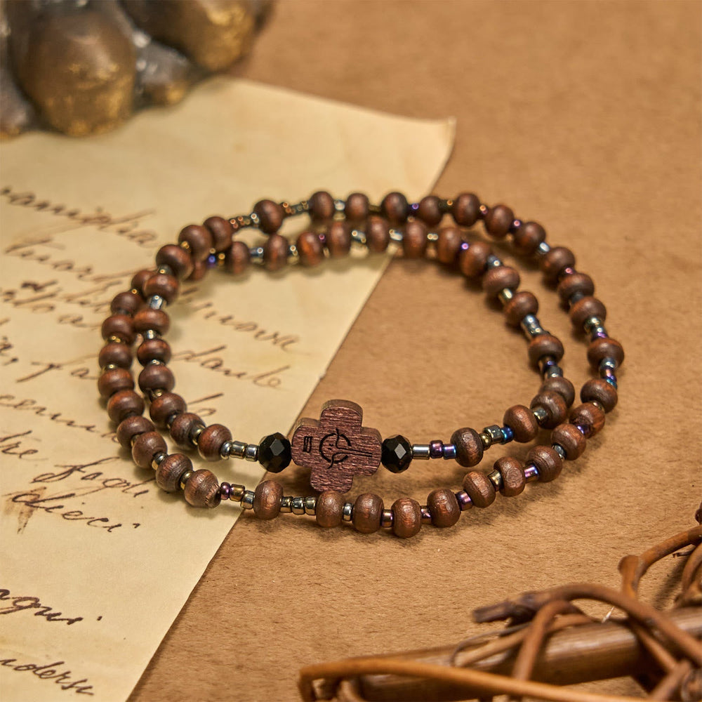 Classic Wooden Bead Bracelet with Cross