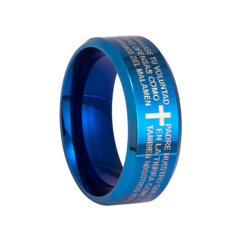 Minimalist 8mm Holy Verse Tri-Color Ring with Cross Motif