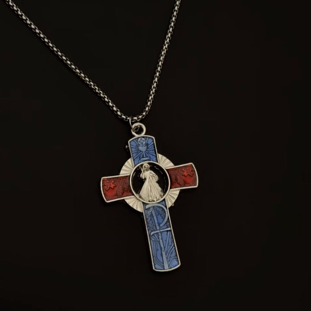 Colar Cruz Vintage Azul