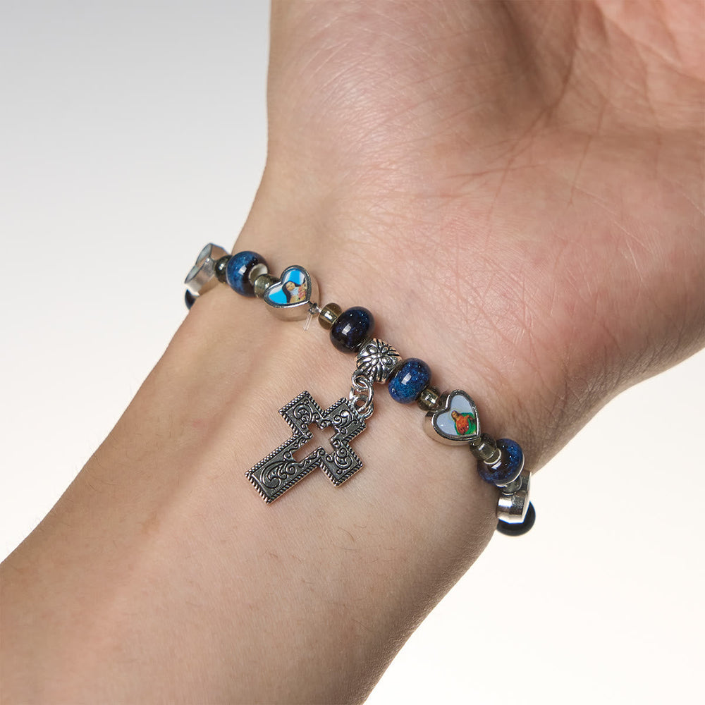 Pulseira Cruz com Berloque de Vidro Vintage