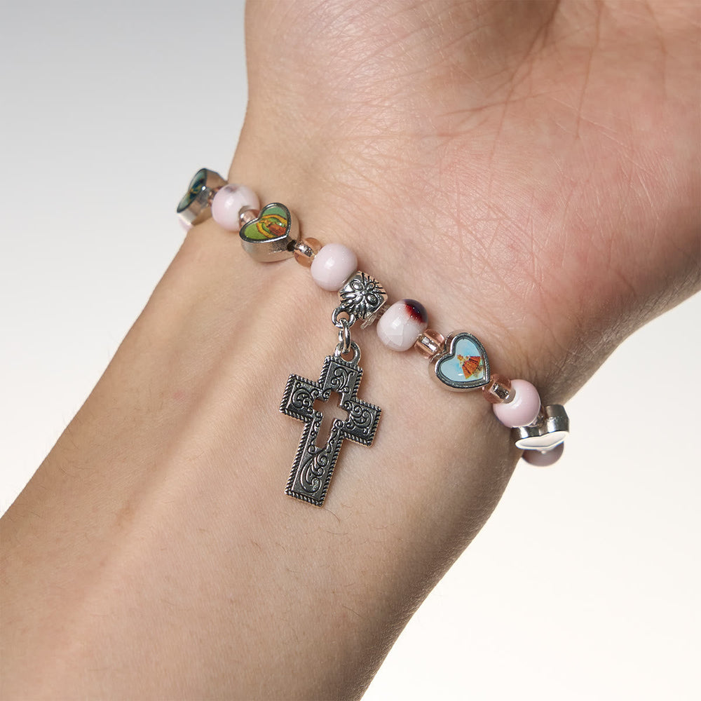 Pulseira Cruz com Berloque de Vidro Vintage