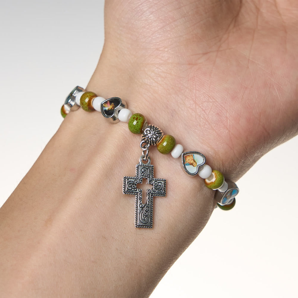 Pulseira Cruz com Berloque de Vidro Vintage