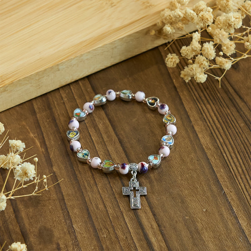 Pulseira Cruz com Berloque de Vidro Vintage