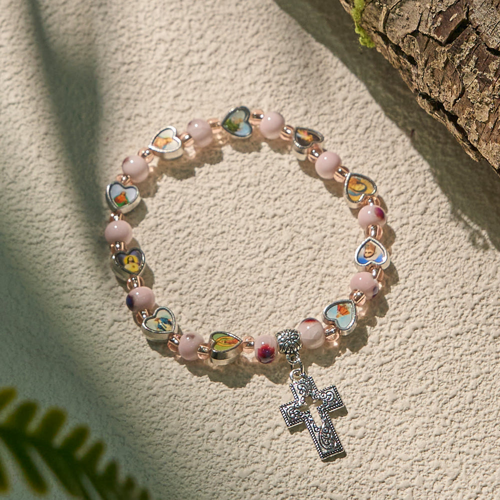 Pulseira Cruz com Berloque de Vidro Vintage