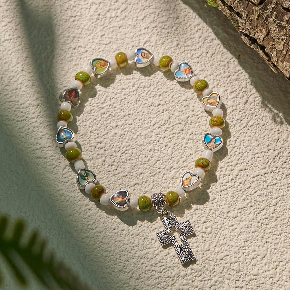 Pulseira Cruz com Berloque de Vidro Vintage