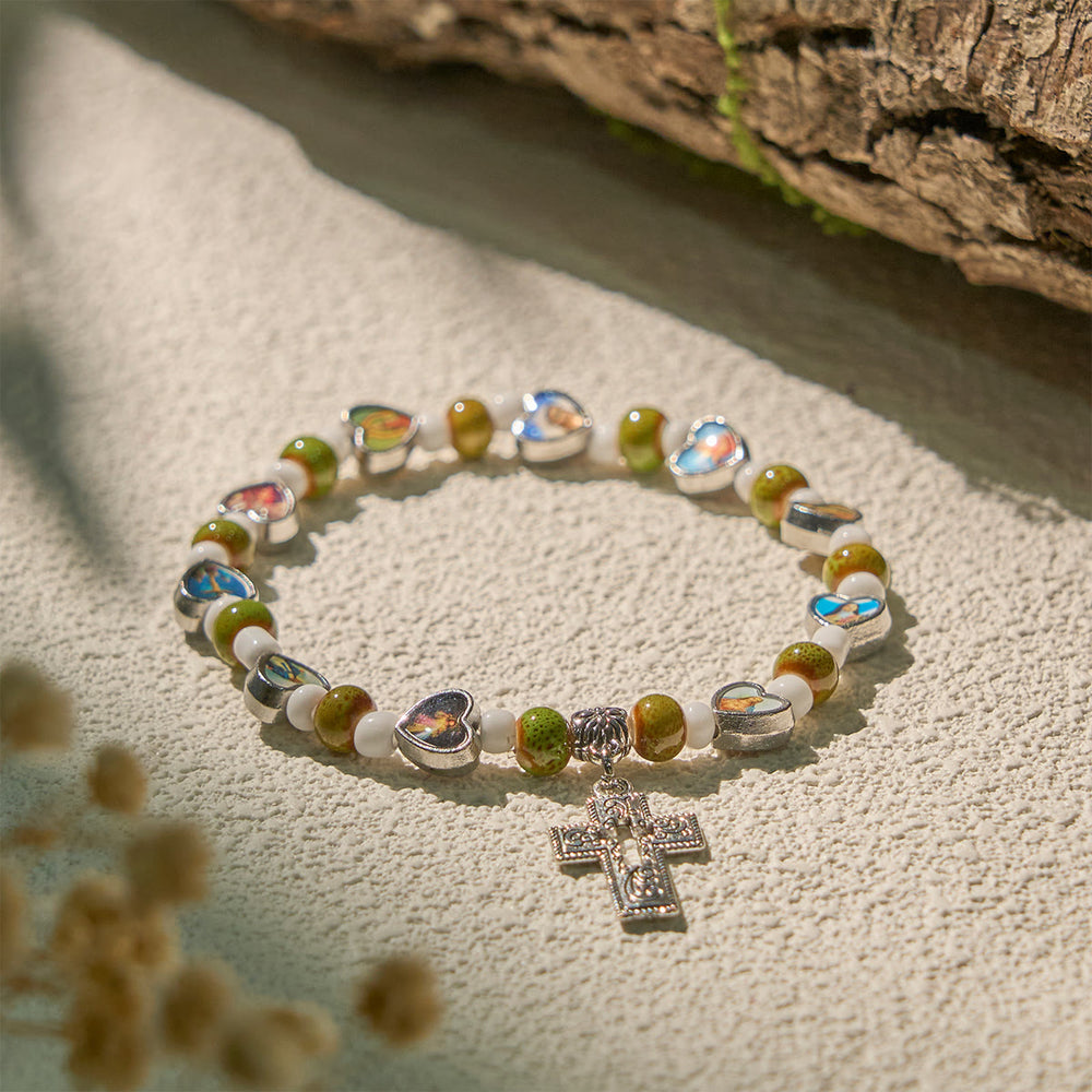 Pulseira Cruz com Berloque de Vidro Vintage
