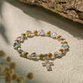 Pulseira Cruz com Berloque de Vidro Vintage