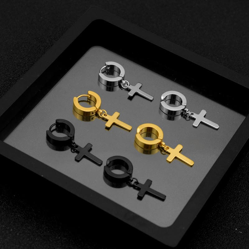 Trendy Cross Dangle Hoop Earrings