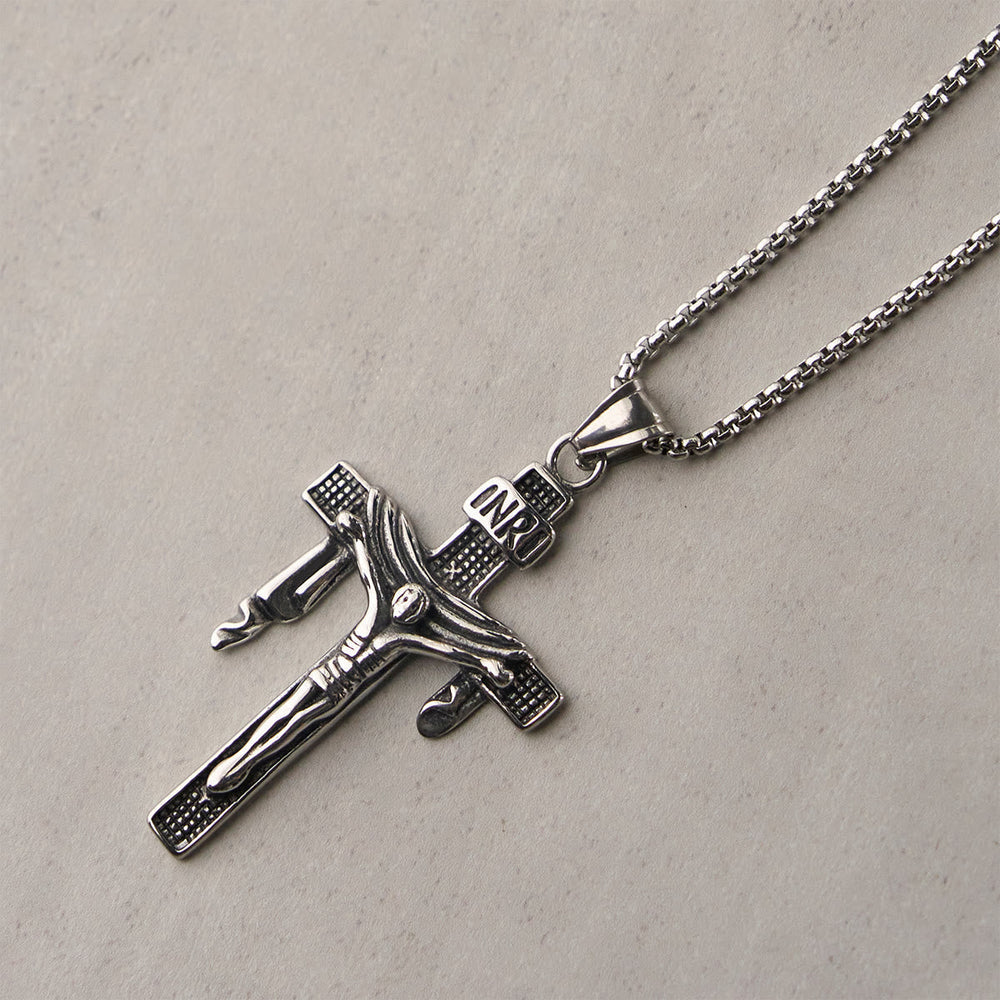 Artistic Sterling Silver INRI Cross Necklace