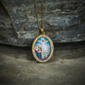 Vintage Style Oval Crucifix Scene Pendant Necklace with Sparkling Frame