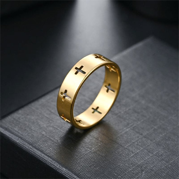 Anel Cruz Moderno Dourado