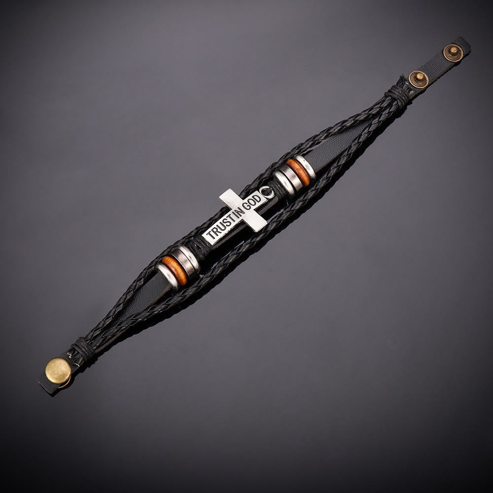 Pulseira Cruz de Couro Moderno Trançado