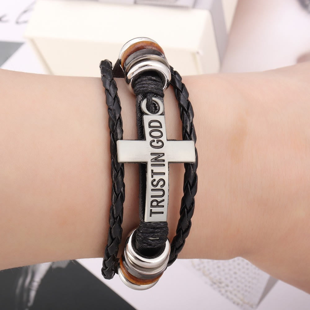 Pulseira Cruz de Couro Moderno Trançado