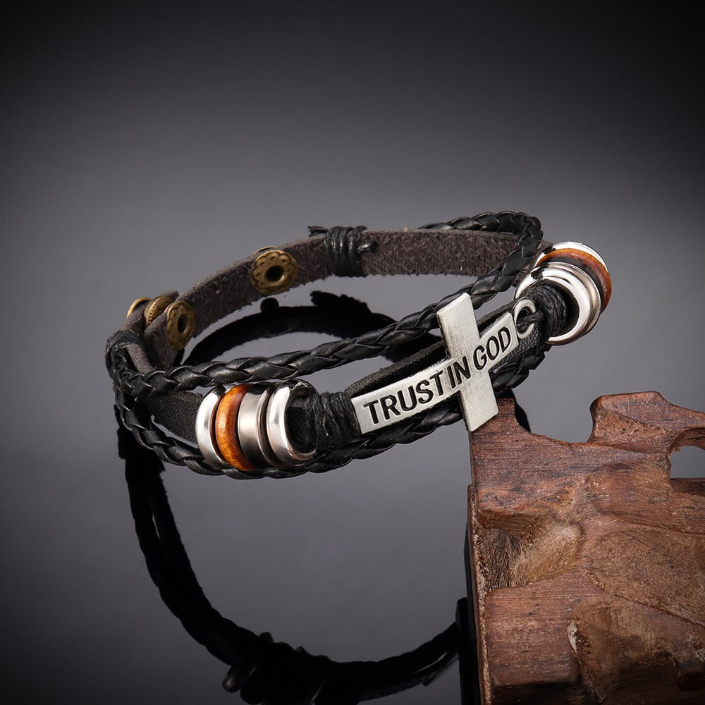 Pulseira Cruz de Couro Moderno Trançado