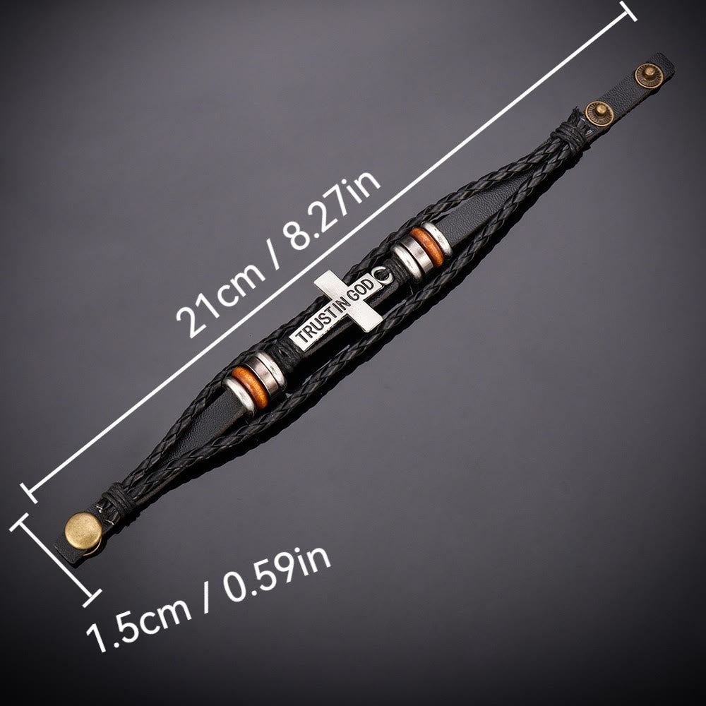 Pulseira Cruz de Couro Moderno Trançado