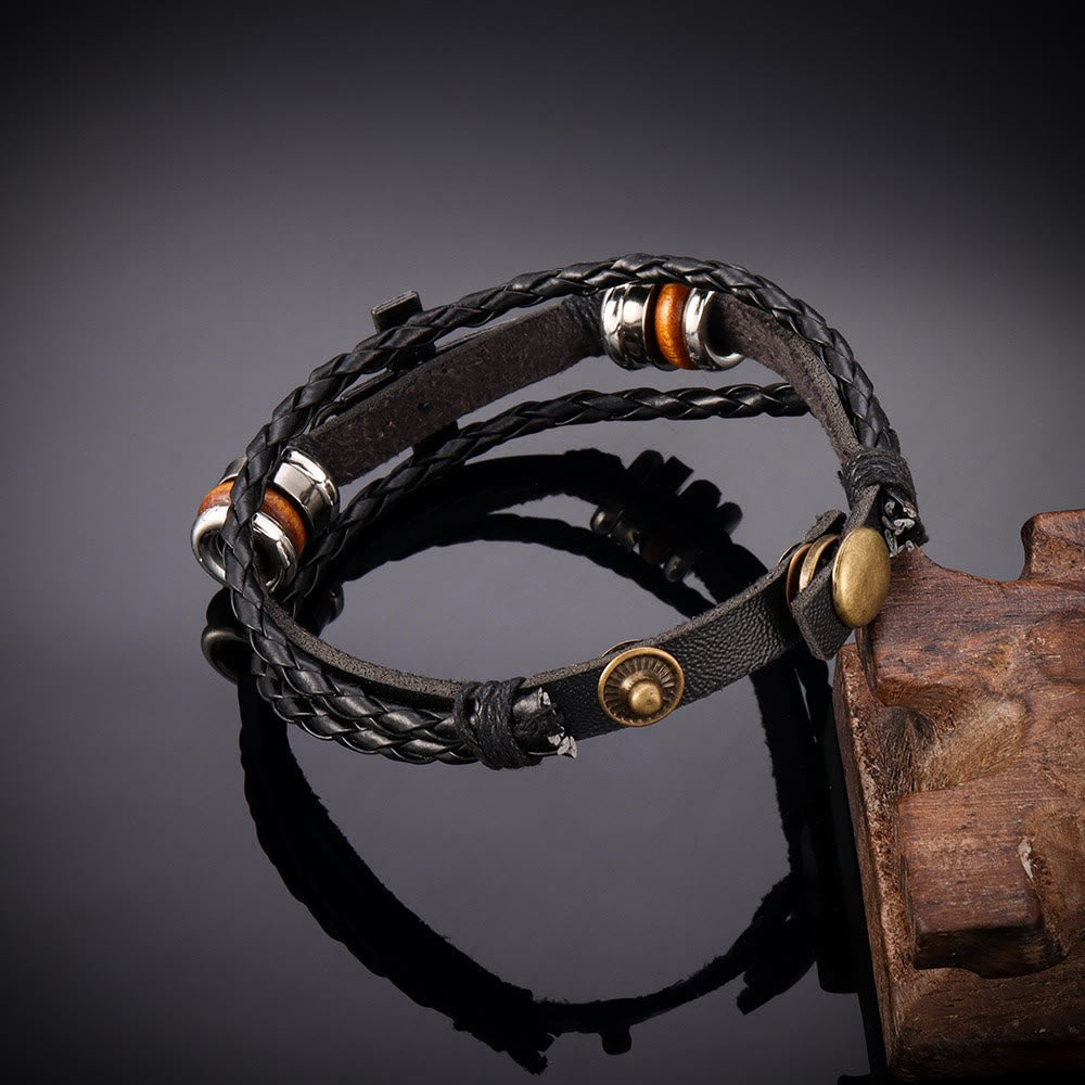 Pulseira Cruz de Couro Moderno Trançado