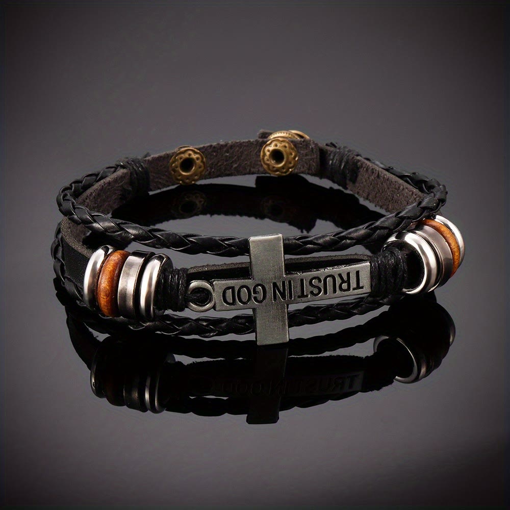 Pulseira Cruz de Couro Moderno Trançado
