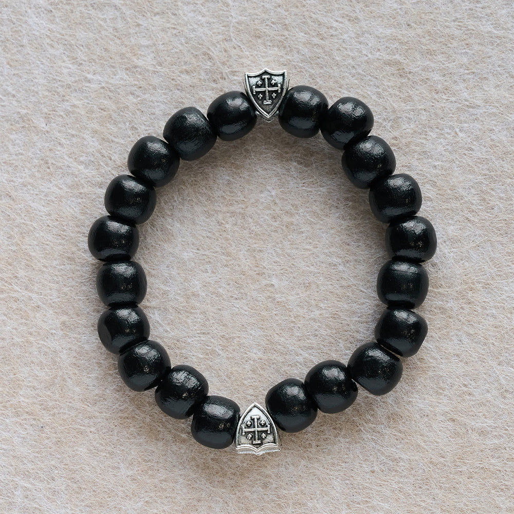 Black Wooden Prayer Handmade Bracelet with Dual Jerusalem Cross Shields