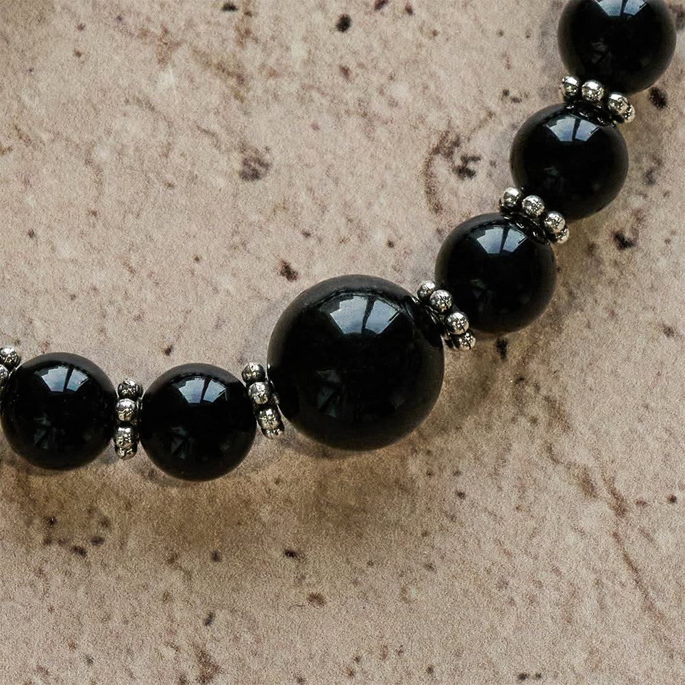 Pulseira Cruz com Berloque de Obsidiana Moderno