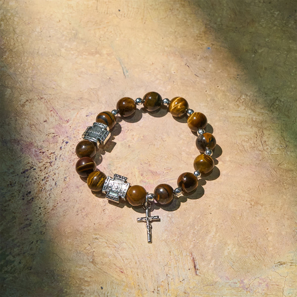 Courage in Christ Tiger Eye Stone Bracelet with Cross Charm