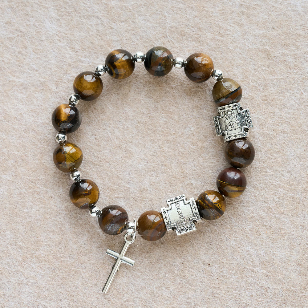 Courage in Christ Tiger Eye Stone Bracelet with Cross Charm