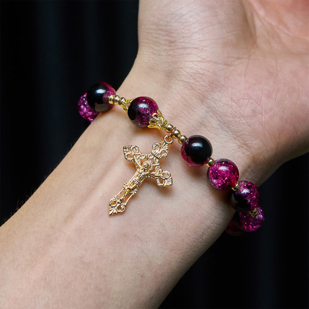 Pulseira Cruz de Vidro Vintage Dourado