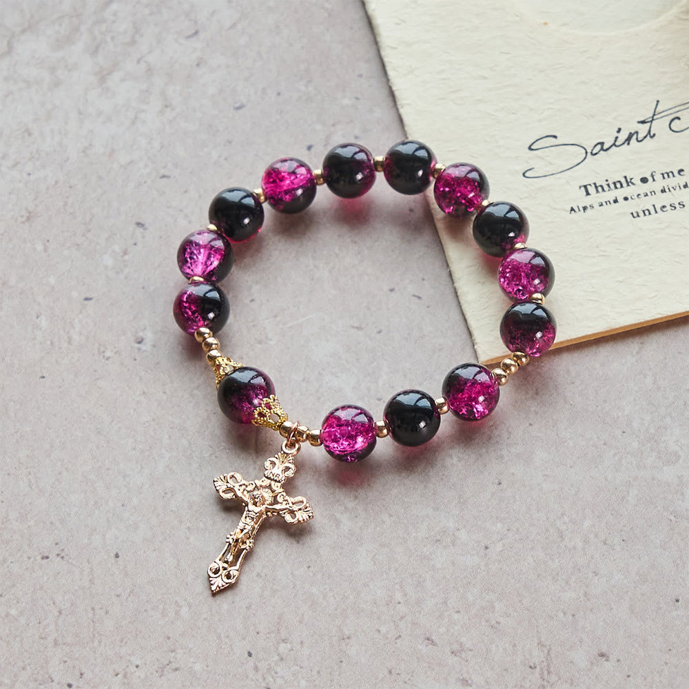 Pulseira Cruz de Vidro Vintage Dourado
