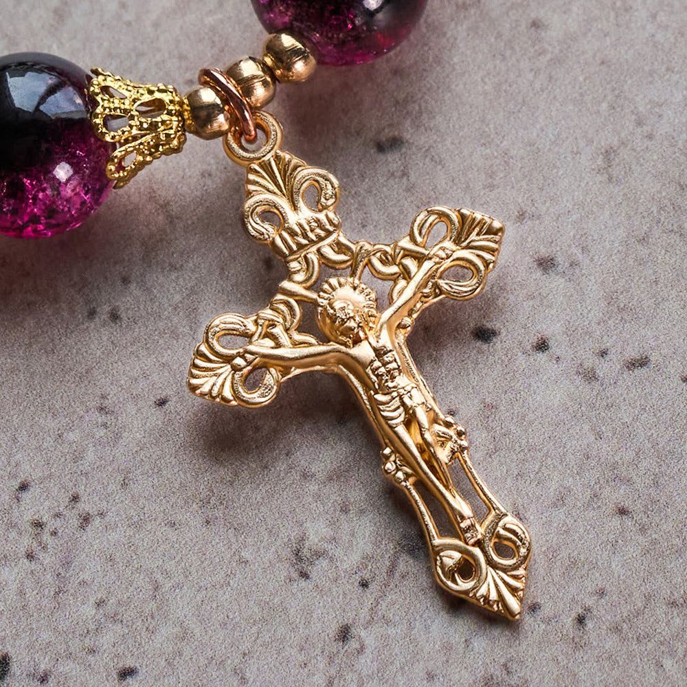 Pulseira Cruz de Vidro Vintage Dourado