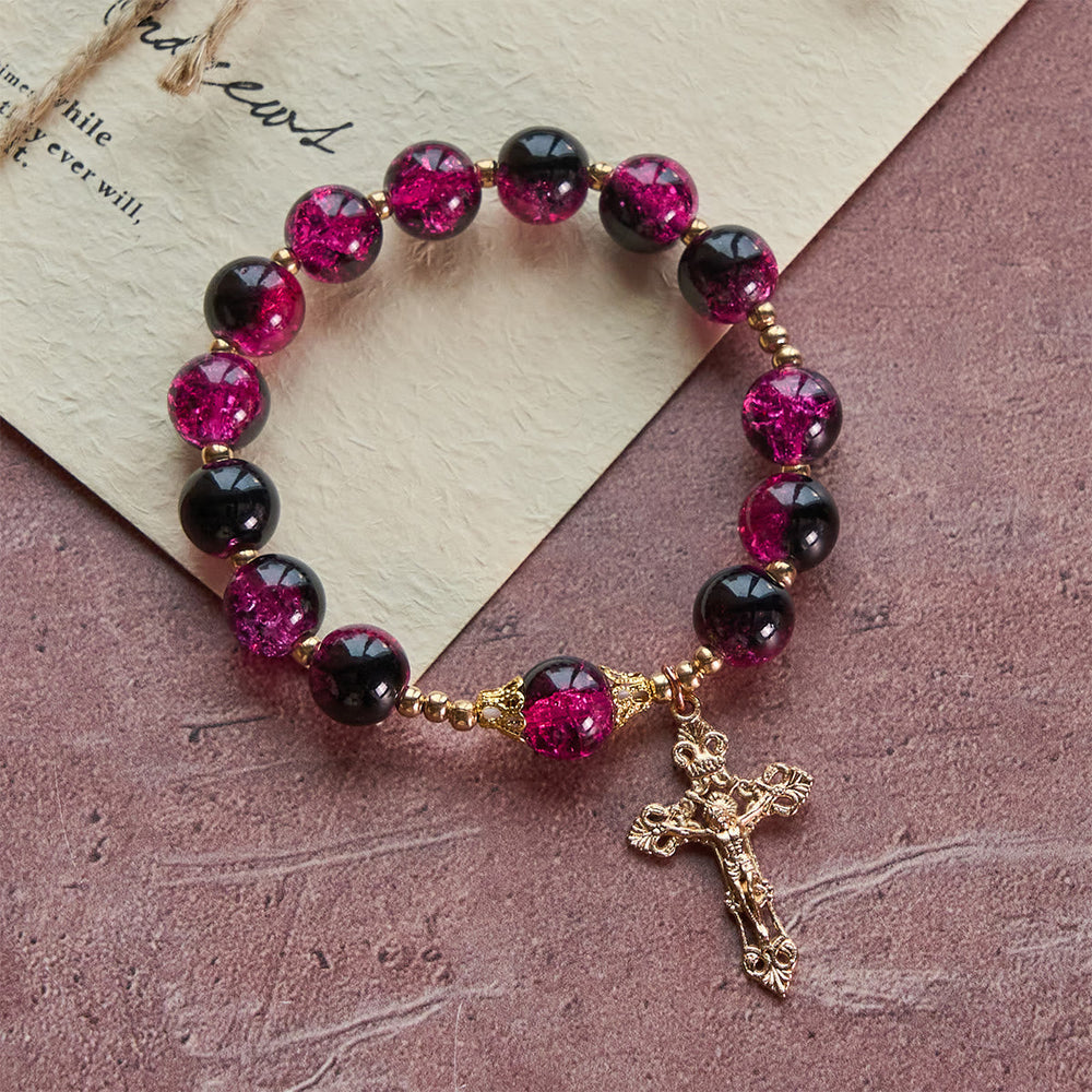Pulseira Cruz de Vidro Vintage Dourado