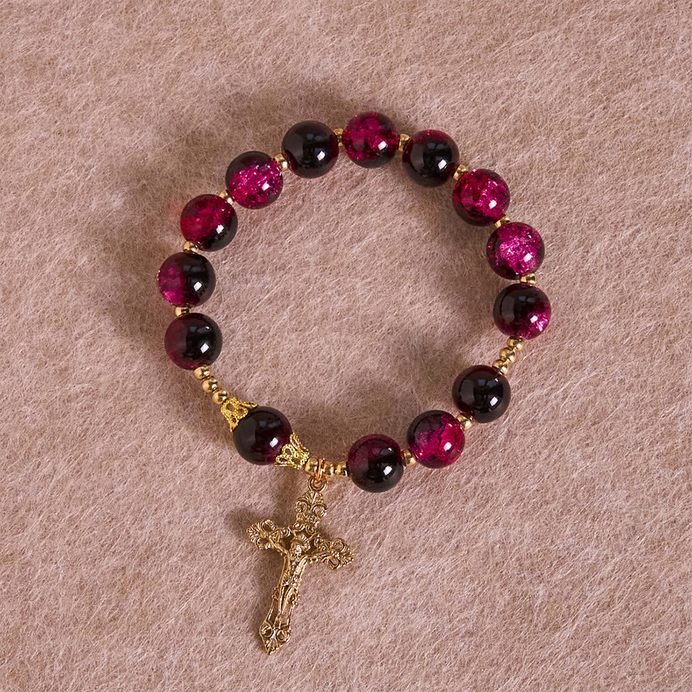 Pulseira Cruz de Vidro Vintage Dourado