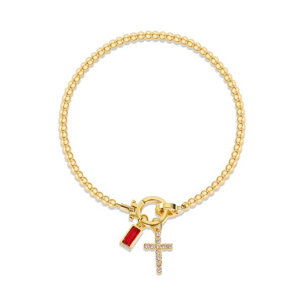 Pulseira Cruz com Pedra do Mês Moderno