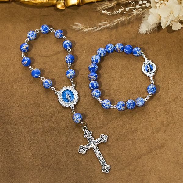 Royal Blue-Tone Stone Beads One Decade Rosary