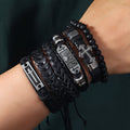 Conjunto de Pulseira Fé de Couro Moderno