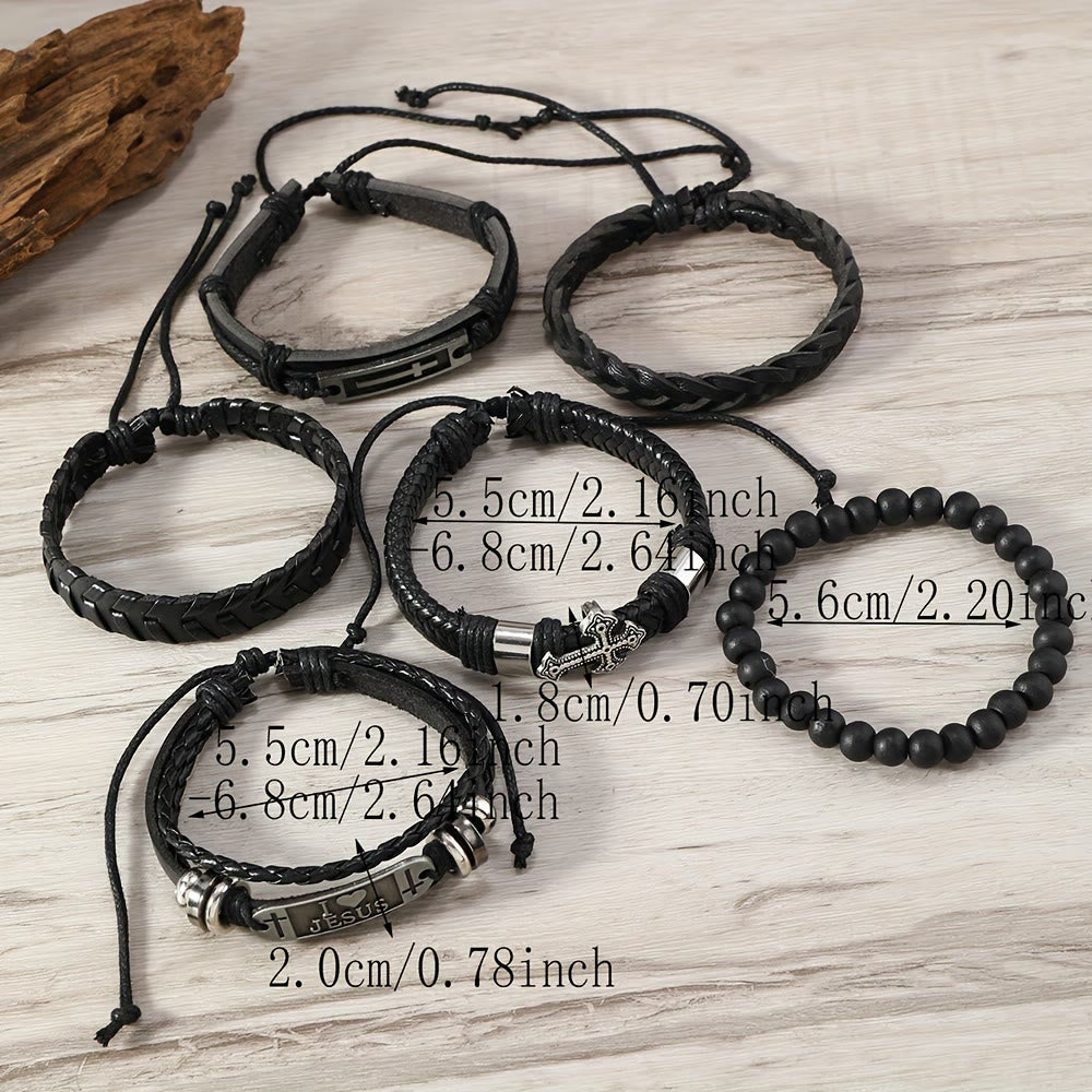 Conjunto de Pulseira Fé de Couro Moderno