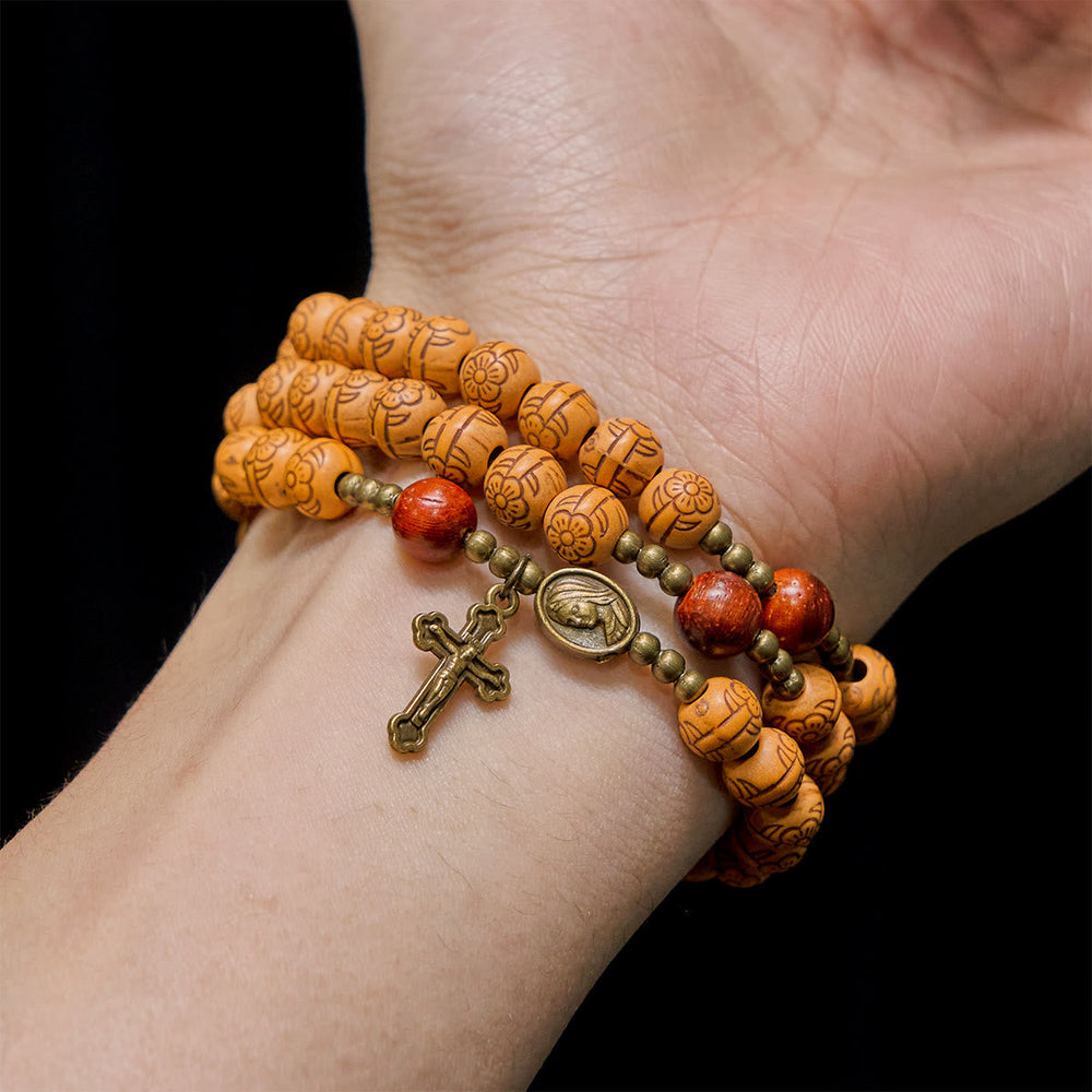 Peach Blossom Bead Rosary Bracelet