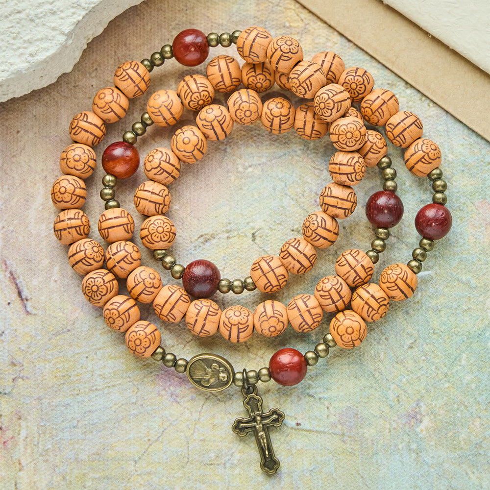 Peach Blossom Bead Rosary Bracelet
