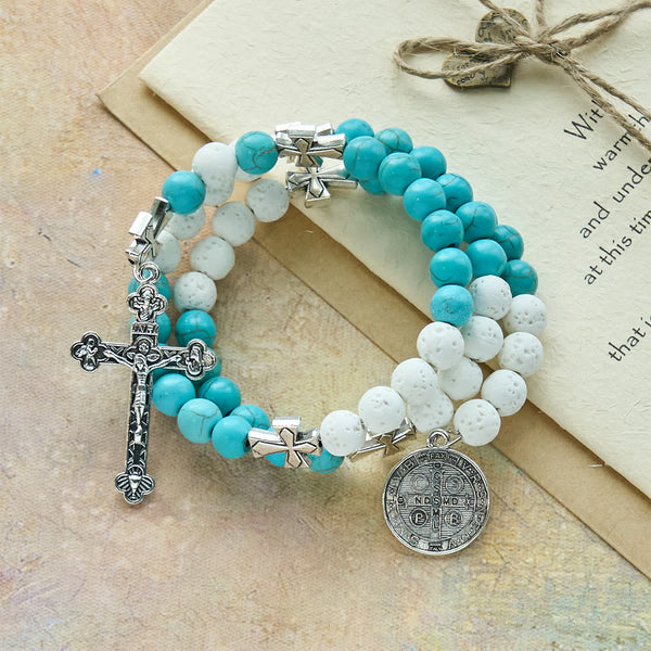 Gypsum & Turquoise Rosary Bracelet