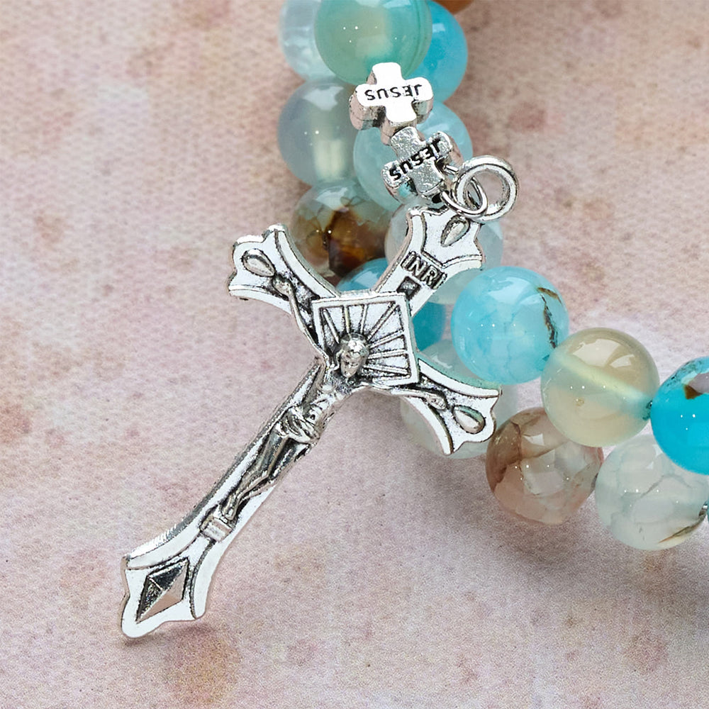 Gypsum & Blue Vein Agate Rosary Bracelet