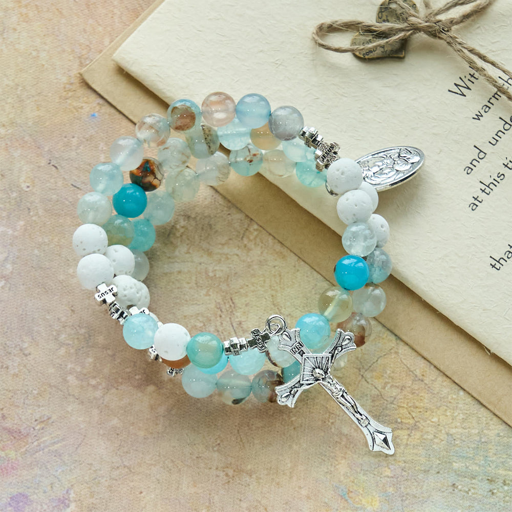 Gypsum & Blue Vein Agate Rosary Bracelet