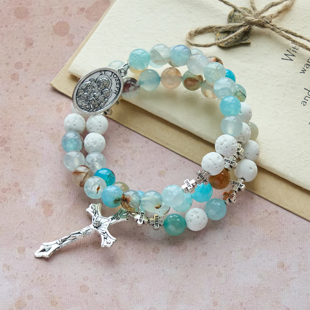 Gypsum & Blue Vein Agate Rosary Bracelet