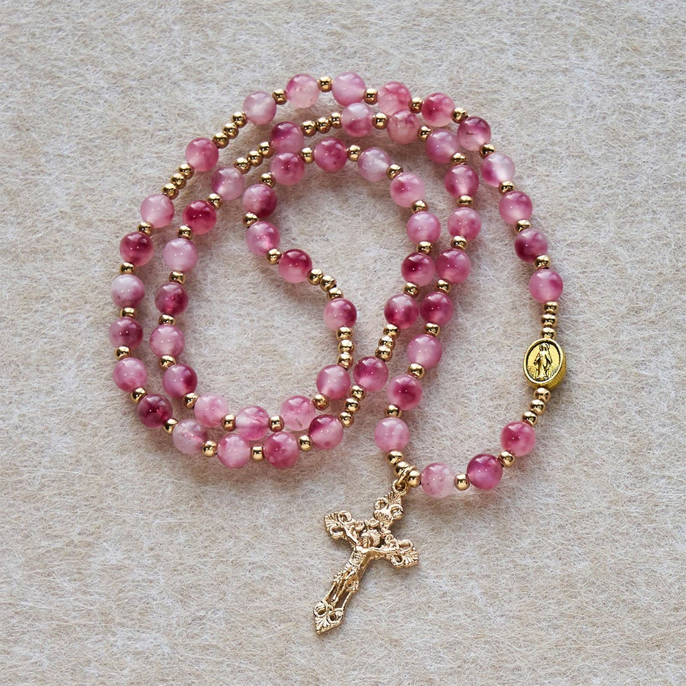 Rose Red Agate Bead Rosary Bracelet