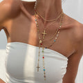 Conjunto de Colar Cruz Moderno Dourado