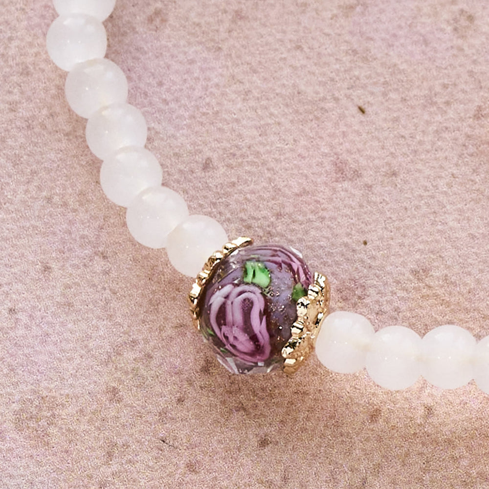 Pulseira Terço Flor de Vidro Moderno