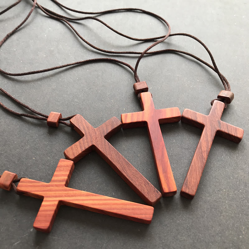 Colar Cruz de Madeira Moderno Vermelho Vermelho